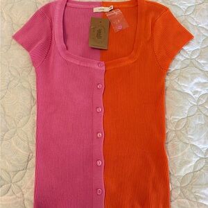 Lush Pink and Orange Ribbed Top